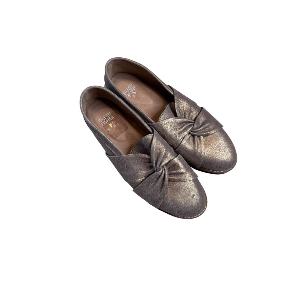 Eileen Fisher Womens Eena Gold Suede Metallic Slip On Loafers Shoes Size 7.5